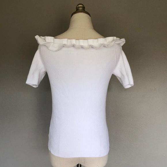 Club Monaco Small Petite White Ruffle Top Pullover - Picture 8 of 9